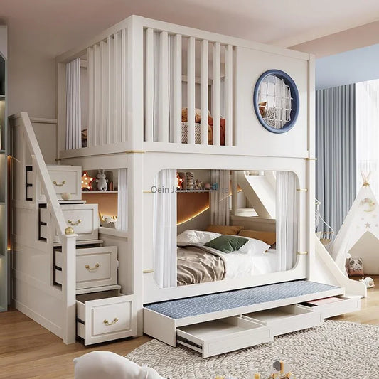 Elevate Your Space: Multifunctional Solid Wood Bunk Bed with Ladder and Safety Fence