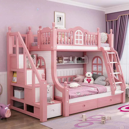 Elevate and Slide: Nordic Solid Wood Bunk Children Beds with Princess Up-Down Design by Kido Bedding®